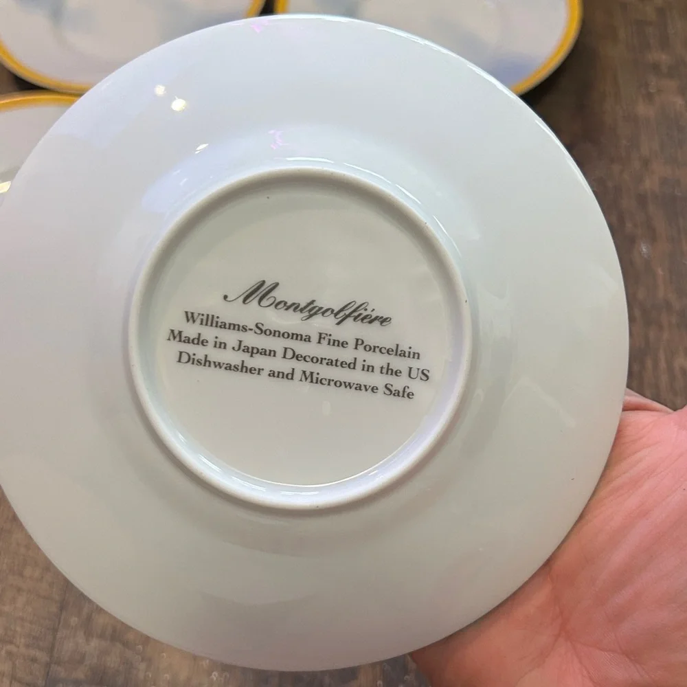 Montgolfiere WILLIAMS-SONOMA Saucers Clouds Yellow Rim -‎ 5 Pack